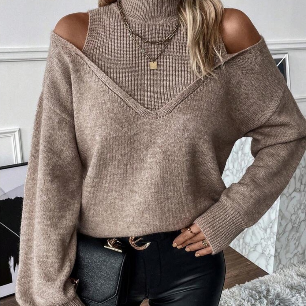 Women's Cold Shoulder Sweater - Brown